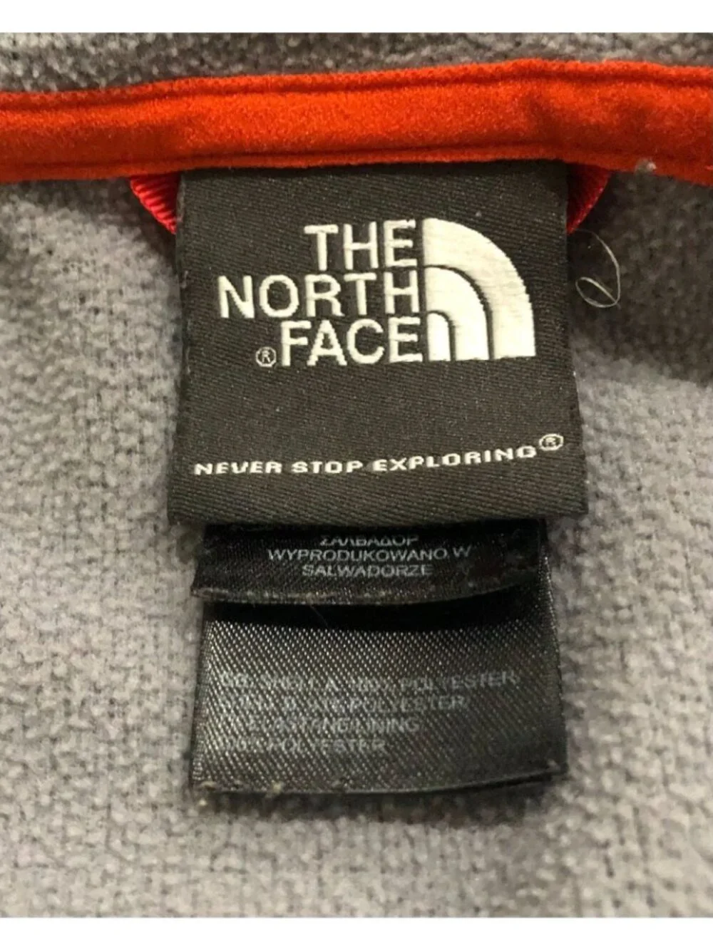 The North Face Mens Medium Gray with Neon Orange Full Zip Hooded Fleece Jacket